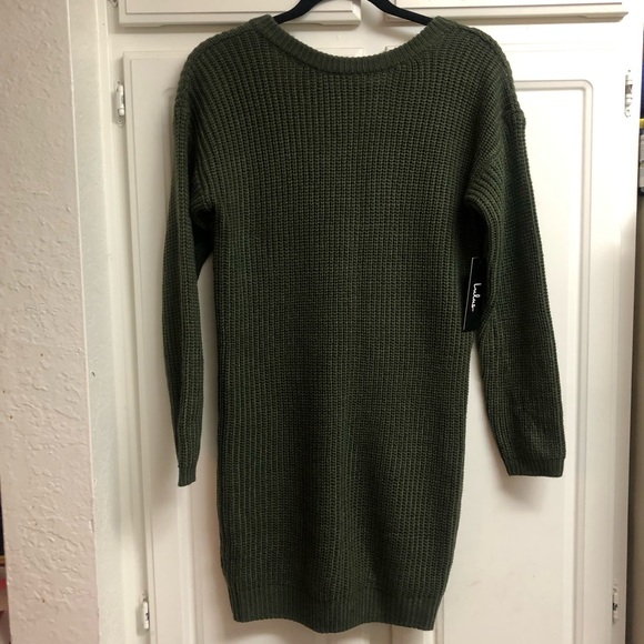 NWT Lulus Sexy Back Olive Green Backless Sweater Dress - Picture 5 of 10